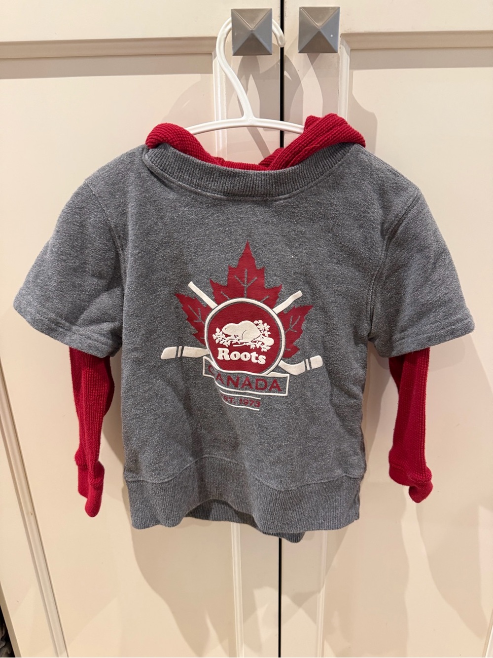 Roots 2t Kids Grey Sweatshirt with Red Hoodie & Canada Graphic